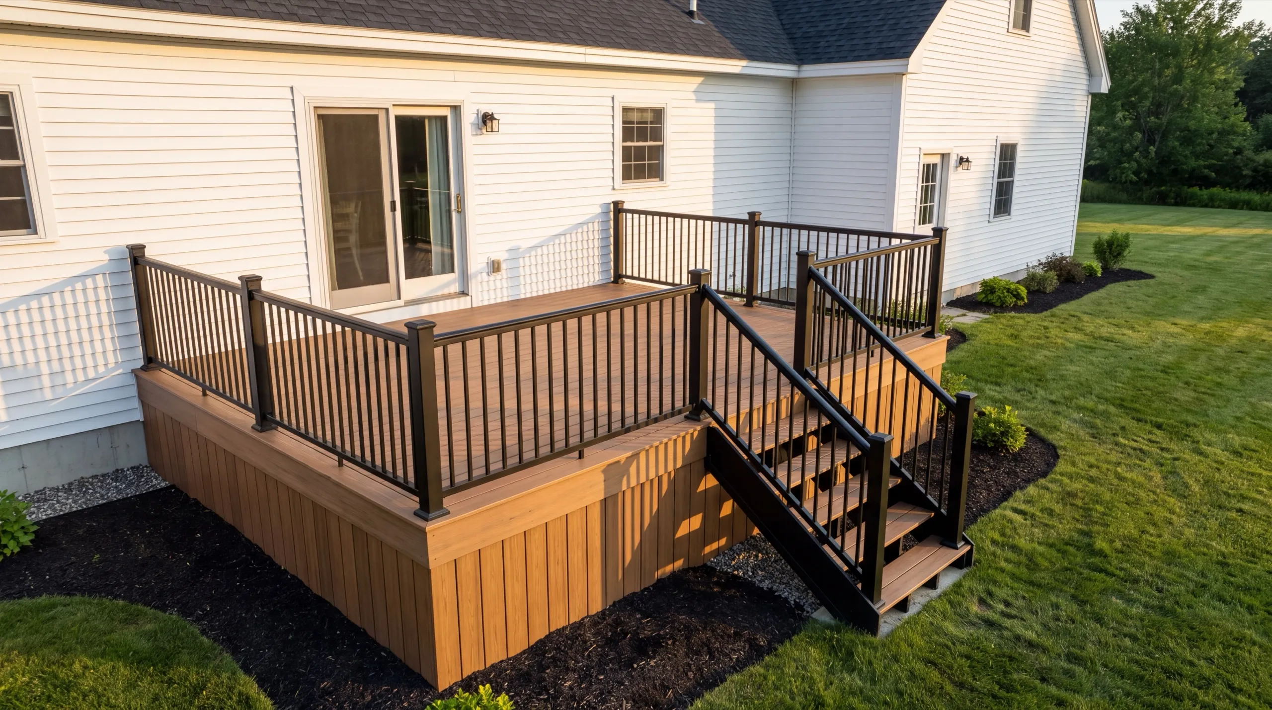 New composite deck with black aluminum railing